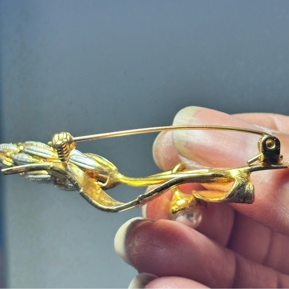 Gold and Silver Leaf Brooch with Pearl Wheat Faith 1375 R - Picture 3 of 6